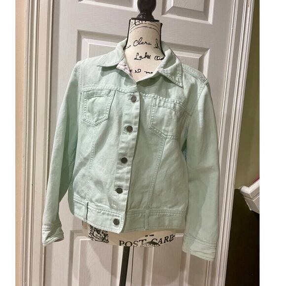J.JILL DENIM JACKET MINT GREEN SIZE MEDIUM POCKETS VERSATILE AESTHETIC CORE - Picture 6 of 12